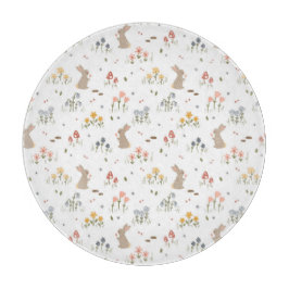 ハッピーイースターバニーワイルドフラワーカワイトキッチンデコール カッティングボード