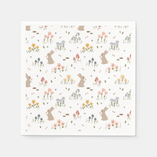 ハッピーイースターバニーワイルドフラワーキュートキッズパーティー スタンダードカクテルナプキン (正面)