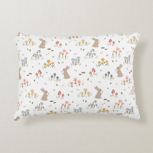 ハッピーイースターバニーワイルドフラワーキュートキッズベッドルーム アクセントクッション (正面)