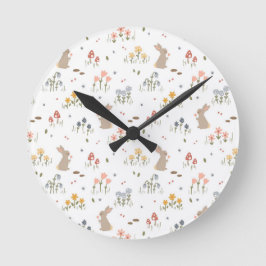 ハッピーイースターバニーワイルドフラワーキュートキッズベッドルーム ラウンド壁時計