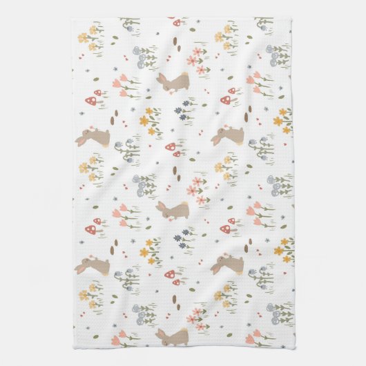 ハッピーイースターバニーワイルドフラワーキュートキッズベーキング キッチンタオル (縦)