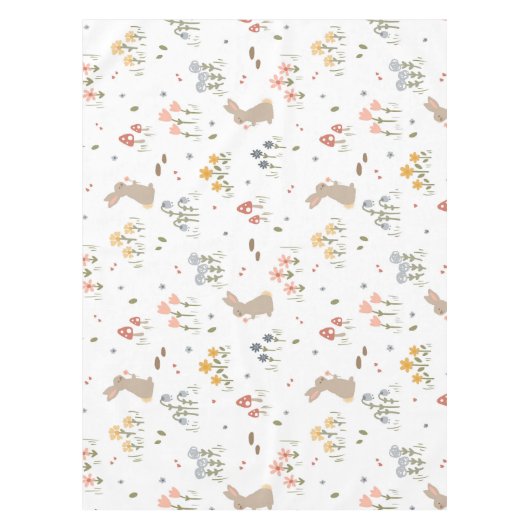 ハッピーイースターバニーワイルドフラワーキュートキッズホリデイ テーブルクロス (正面)