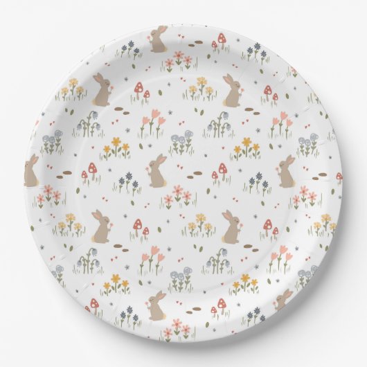 ハッピーイースターバニーワイルドフラワーキュートキッズホリデー ペーパープレート (正面)
