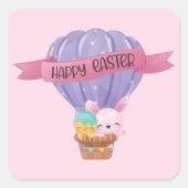 ハッピーイースターバニー入り熱気球 スクエアシール (正面)