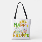 ハッピーイースターバニー卵カラフルエレガントおもしろいモダン トートバッグ (裏面)