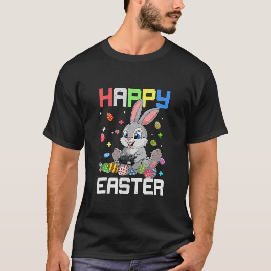 ハッピーイースターバニー卵ビデオゲームボーイズ子供たち男性Ea Tシャツ (正面)