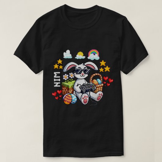 ハッピーイースターバニー卵ビデオゲームlゲーマーイースター tシャツ (デザイン正面)