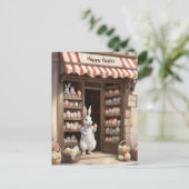 ハッピーイースターバニー卵市場の水色 シーズンポストカード (スタンド正面)