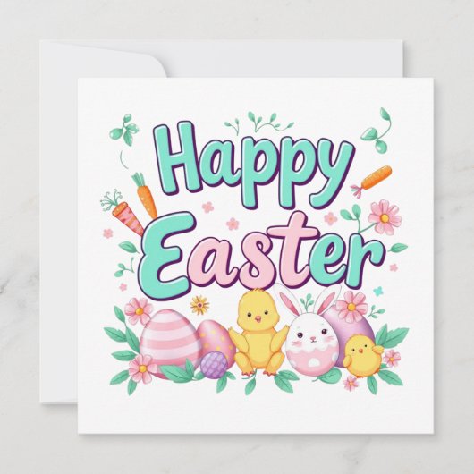 ハッピーイースターバニー春イースターエッグイースター 招待状 (正面)