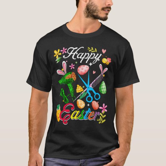 ハッピーイースターバニー美容師ツールジョブチームHun Tシャツ (正面)