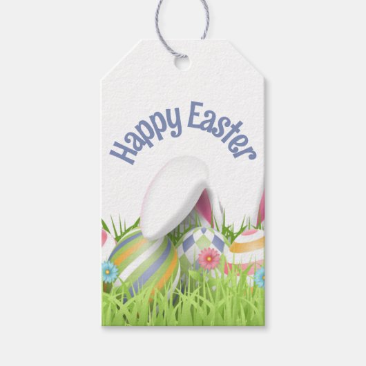 ハッピーイースターバニー耳の色付き卵 ギフトタグ (正面)