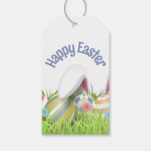 ハッピーイースターバニー耳の色付き卵 ギフトタグ (裏面)