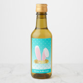 ハッピーイースターバニー耳ティール（緑がかった色）ミニワインラベルセット ワインラベル (正面)
