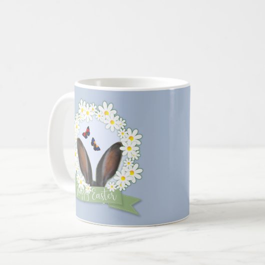 ハッピーイースターバニー耳デイジーリース コーヒーマグカップ (正面左)