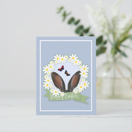 ハッピーイースターバニー耳デイジーリース ポストカード (スタンド正面)