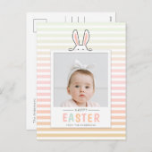 ハッピーイースターバニー耳写真ホリデーポストカード シーズンポストカード (正面/裏面)