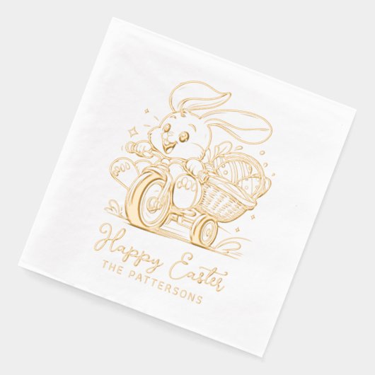 ハッピーイースターバニー自転車エッグパーソナライズされた名 箔ナプキン (左)