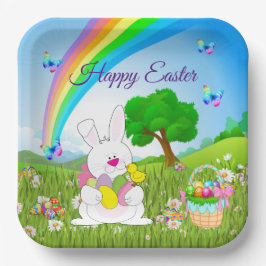 ハッピーイースターバニー色の卵かわいい ペーパープレート