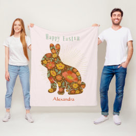 ハッピーイースターバニー金ゴールドグリッター パーソナライズされた フリースブランケット