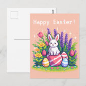 ハッピーイースターバニー8ビットピクセルアート ポストカード (正面/裏面)