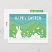 ハッピーイースターバニー、かわいいペーパーカット漫画 シーズンカード (正面/裏面)