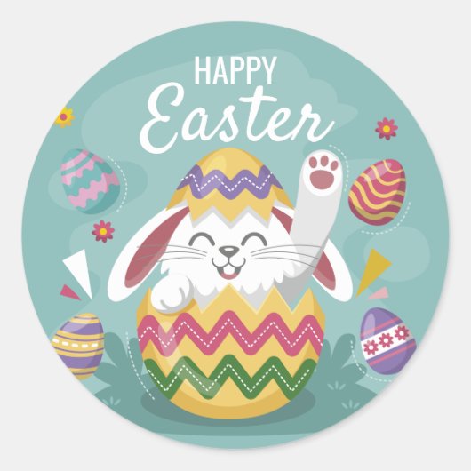 ハッピーイースターバニー&エグカラフルッグ ラウンドシール (正面)