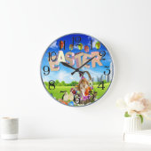 ハッピーイースターバニー ラージ壁時計 (ホーム)