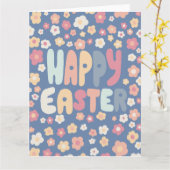 ハッピーイースターバブル文字カラフル春カスタム カード (黄色い花)