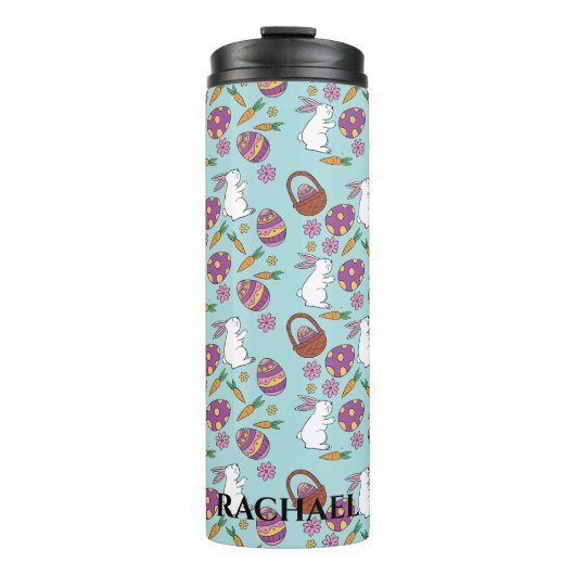 ハッピーイースターバンニーフローラルパターンエッグスプリングブルー タンブラー (正面)