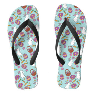 ハッピーイースターバンニーフローラルパターンエッグスプリングブルー ビーチサンダル