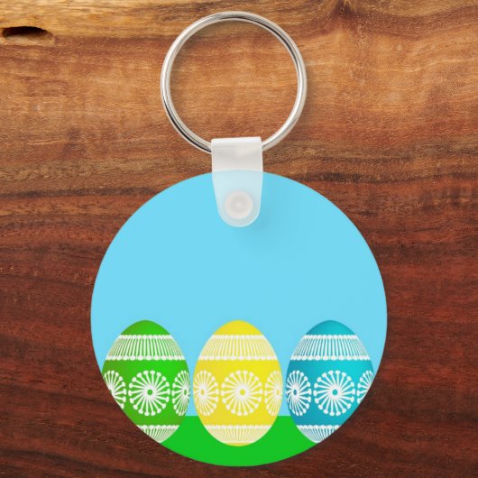 ハッピーイースターパウダー青かわいい卵デザイン キーホルダー (正面)