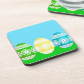 ハッピーイースターパウダー青かわいい卵デザイン コースター (左側)