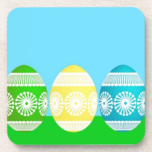 ハッピーイースターパウダー青かわいい卵デザイン コースター (正面)
