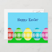 ハッピーイースターパウダー青かわいい卵デザイン シーズンポストカード (正面/裏面)