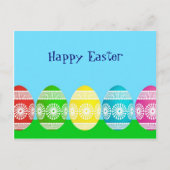 ハッピーイースターパウダー青かわいい卵デザイン シーズンポストカード (正面)