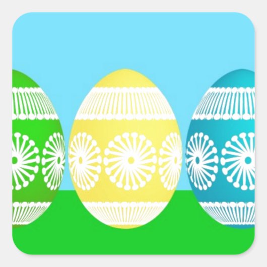 ハッピーイースターパウダー青かわいい卵デザイン スクエアシール (正面)