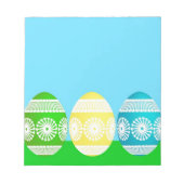 ハッピーイースターパウダー青かわいい卵デザイン ノートパッド (正面)