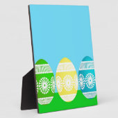 ハッピーイースターパウダー青かわいい卵デザイン フォトプラーク (側面)