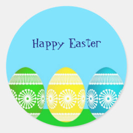 ハッピーイースターパウダー青かわいい卵デザイン ラウンドシール