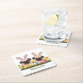 ハッピーイースターパグドッグズバニー耳 ペーパーコースター (インサイチュ)