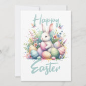 ハッピーイースターパステルイースターバニーエッグの水色 シーズンカード (正面)
