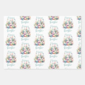 ハッピーイースターパステルイースターバニーエッグの水色 ラッピングペーパーシート (正面2)