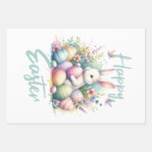 ハッピーイースターパステルイースターバニーエッグの水色 ラッピングペーパーシート (正面)