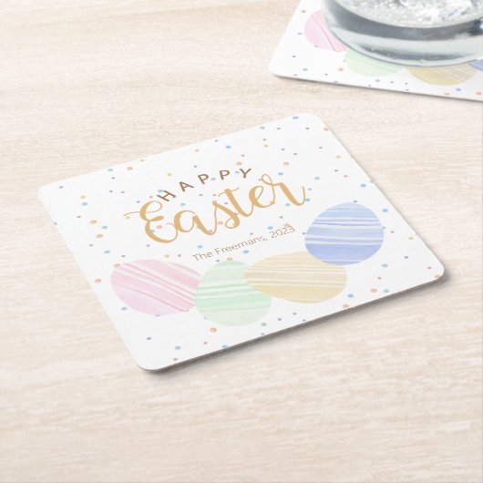 ハッピーイースターパステルエッグコースターカスタムスクエア スクエアペーパーコースター (アングル)