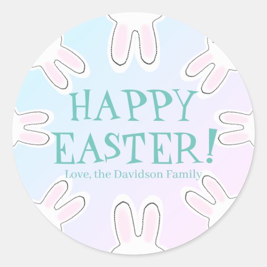 ハッピーイースターパステルカスタムキュートバンニおもしろい ラウンドシール (正面)