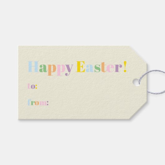 ハッピーイースターパステルカラーモダンタイポグラフィかわいい ギフトタグ (正面(横))