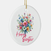 ハッピーイースターパステルピンク春フラワーブーケ セラミックオーナメント (右)
