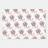 ハッピーイースターパステルピンク春フラワーブーケ ラッピングペーパーシート (正面3)