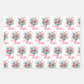 ハッピーイースターパステルピンク春フラワーブーケ ラッピングペーパーシート (正面2)