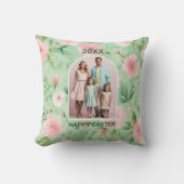 ハッピーイースターパステルピンク&グリーンフローラ写真 クッション (正面)